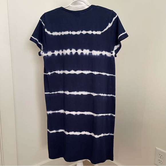 j Crew Navy & White Tie Dyed Short Sleeve Tee Shirt Cotton Dress Size Medium NEW - Picture 8 of 11